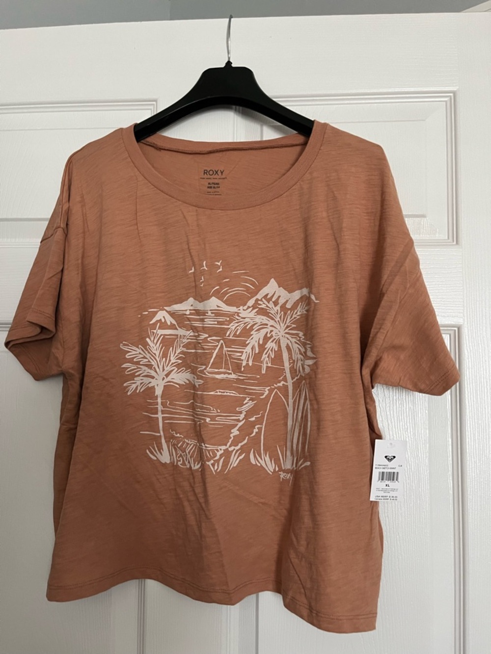 Roxy Rust-Colored Graphic Tee with White Beach Sketch